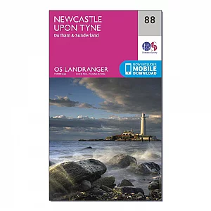 Landranger 88 Newcastle upon Tyne Durham and Sunderland Map With Digital Version Pink