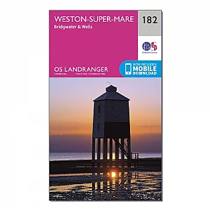 Landranger 182 WestonsuperMare Bridgwater and Wells Map With Digital Version Pink