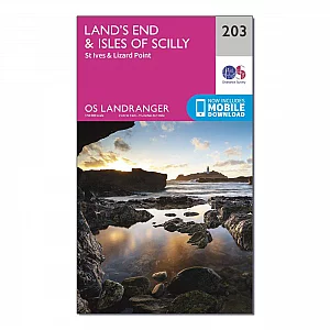 Landranger 203 Lands End and Isles of Scilly St Ives and Lizard Point Map With Digital Version Pink