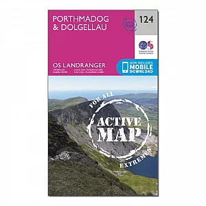 Landranger Active 124 Porthmadog and Dolgellau Map With Digital Version Pink